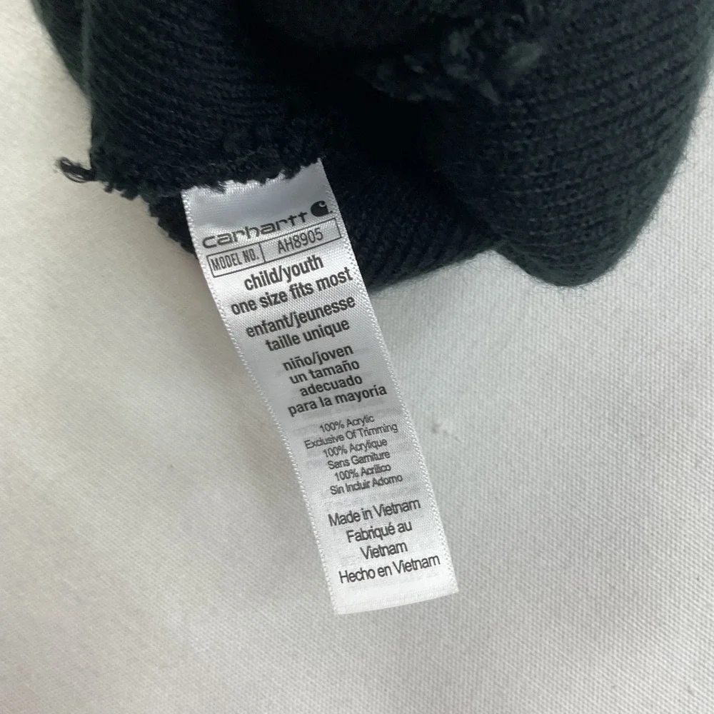 Carhartt hat Kids Black Acrylic Beanie Logo Patch AH8905 OSFM Youth